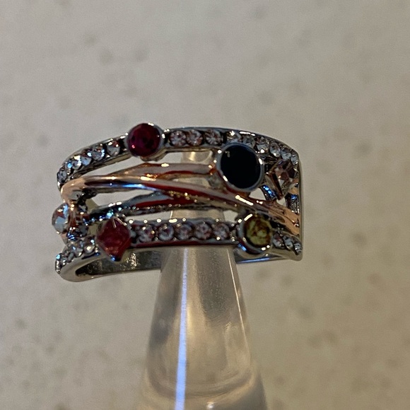 Sterling silver over cooper multi color ring. 4 different color simulated stones - Picture 4 of 13